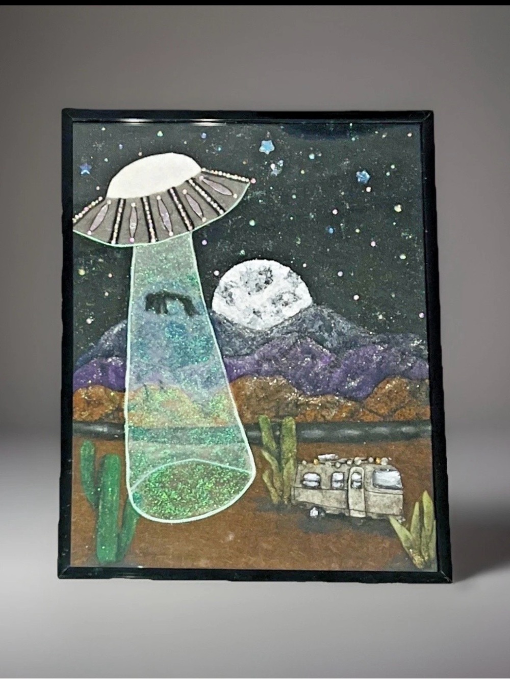 UFO Alien Abduction Original Framed Artwork